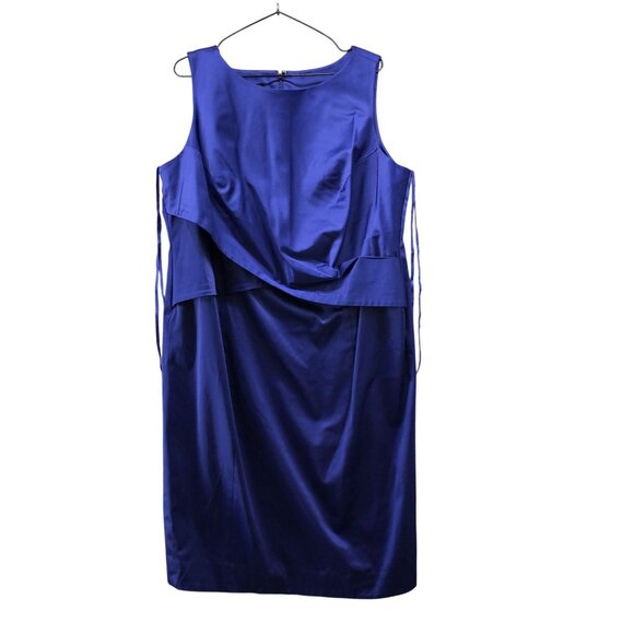 Talbots Satin Sheath Dress Womens 14W-16W Royal Blue Sleeveless Drape Formal - Picture 1 of 11
